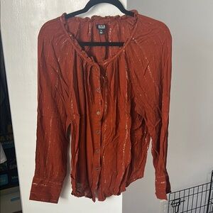 a.n.a Maroon  Long Sleeve Ruched Blouse